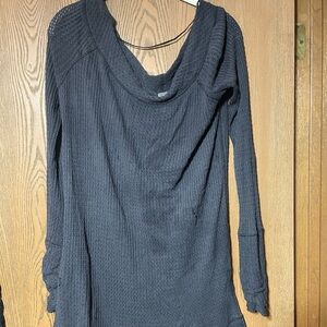 Free People Kate Thermal Long Sleeve Dark Navy Blue Waffle Knit